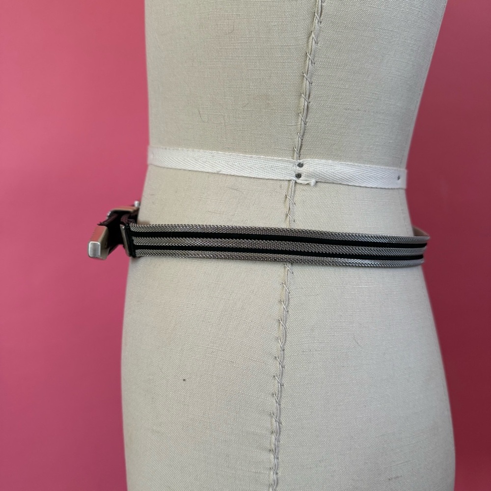 Vintage 80s/90s Western Solid Brass Silver Chain Mail Mesh Black Suede Belt ~XS - Picture 5 of 9